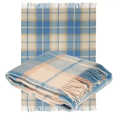 Плед напіввовняний диз.9 блакитно-бежева клітинка ТМ Ярослав