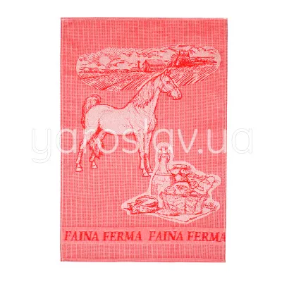 Полотенце вафельное Ферма на крючке Конь 45х75 красное
