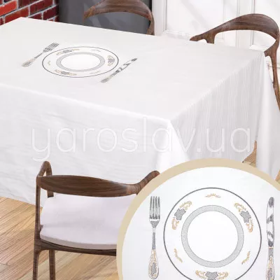 Скатертина бавовна з вишивкою 004 столові прилади біла ТМ Ярослав
