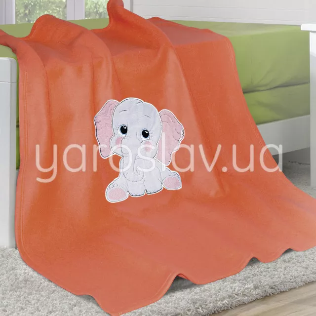 Плед флисовый ТМ "Ярослав" ярко-оранжевый слонёнок