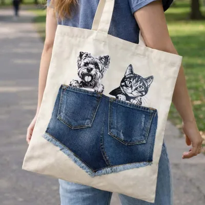 Еко-сумка м.Р-396/1 з аплікацією джинсові кишені 42х40 см ТМ Ярослав