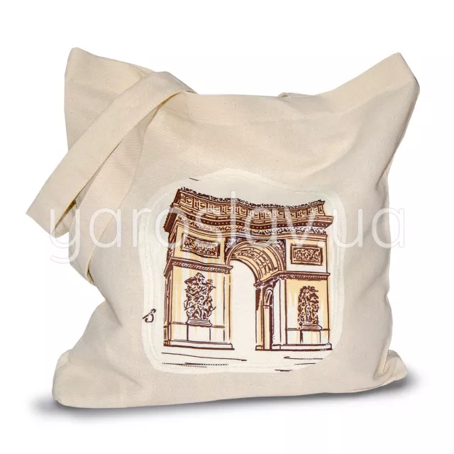 Эко-сумка с аппликацией м. Р-396/1 Париж Триумфальная арка (коричневая)