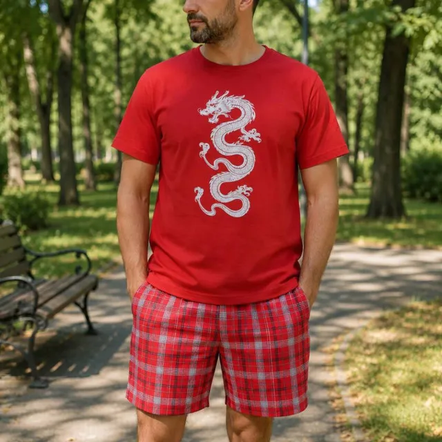 Suit with dragon print T-shirt with shorts m.F-553 red TM Yaroslav