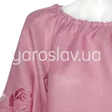Блуза (лен) с вышивкой  м.Ф-391 розовая