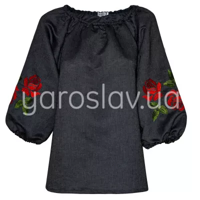 Блуза (лен) с вышивкой  м.Ф-391 черная