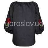Блуза (лен) с вышивкой  м.Ф-391  черная
