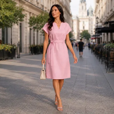 Dress linen m.F-495 with a belt red TM Yaroslav