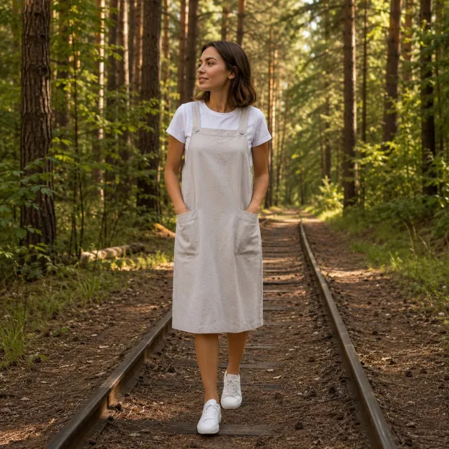 Sundress linen m.F-545 with pockets beige TM Yaroslav
