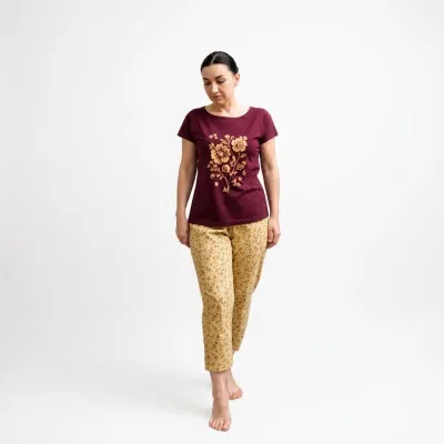 Pyjamas knitwear m.F-319 with a print of flowers on mustard TM Yaroslav
