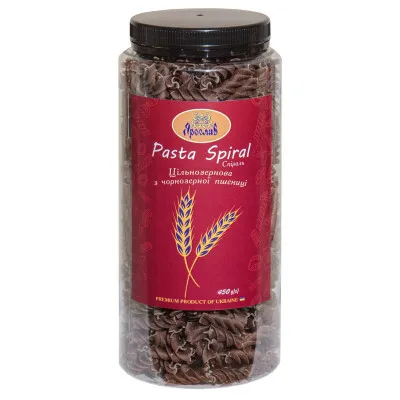 Pasta Spiral from black wheat 450 g in a jar TM Yaroslav
