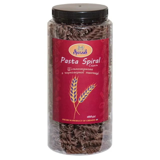 Pasta Spiral from black wheat 450 g in a jar TM Yaroslav